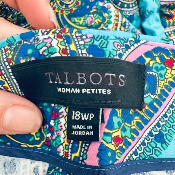 Talbots Paisley Pants 18WP Petite Plus Turquoise Blue Crop Stretch Cotton Capri - Picture 7 of 10